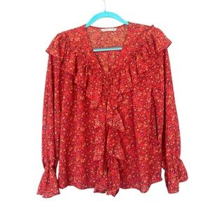 MIXXO Floral Red Ruffle Bohemian‎ Blouse